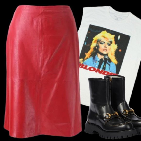 GAP Dresses & Skirts - 90s/Y2K Red Leather Skirt Straight Pencil Classic Cut Knee length Smooth Lined